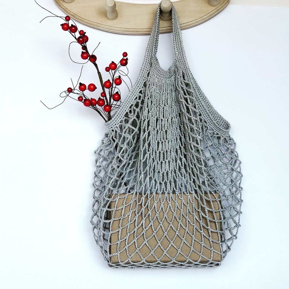 French Cotton Market Net Tote/Bag/Olive Gray/Short - Picture 7 of 8